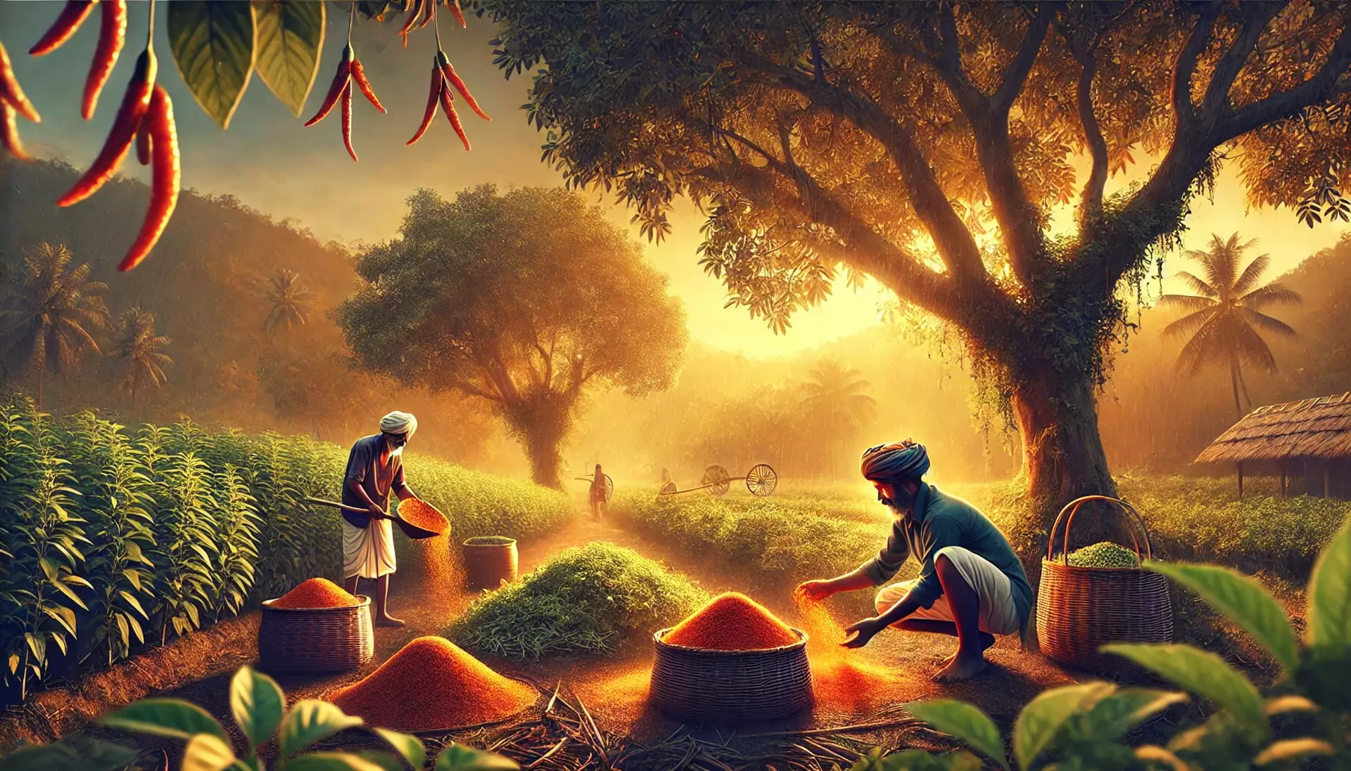 Farmers harvesting spices